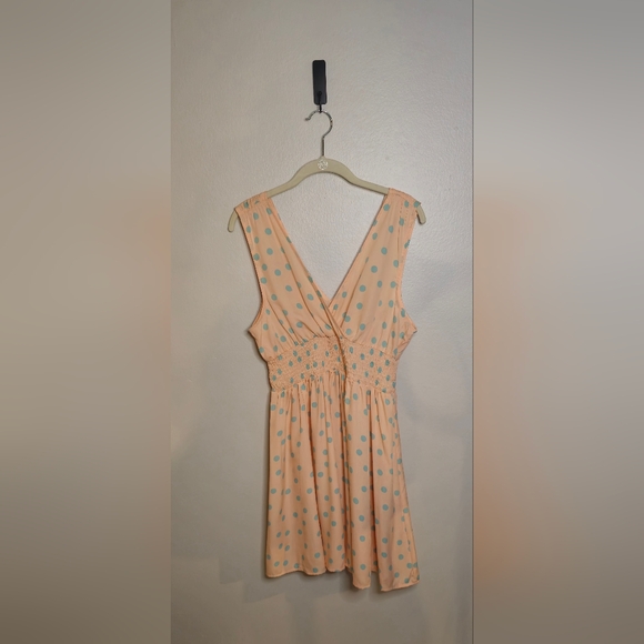 Derek Heart Peach Baby Blue Polka Dots Sleeveless Dress V-Line Neck Large - Picture 10 of 11